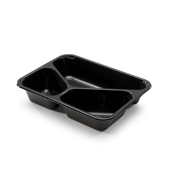 CPET Tray Zwart 3 Vak C2227-3F 227x178x43mm · Dejongwebshop