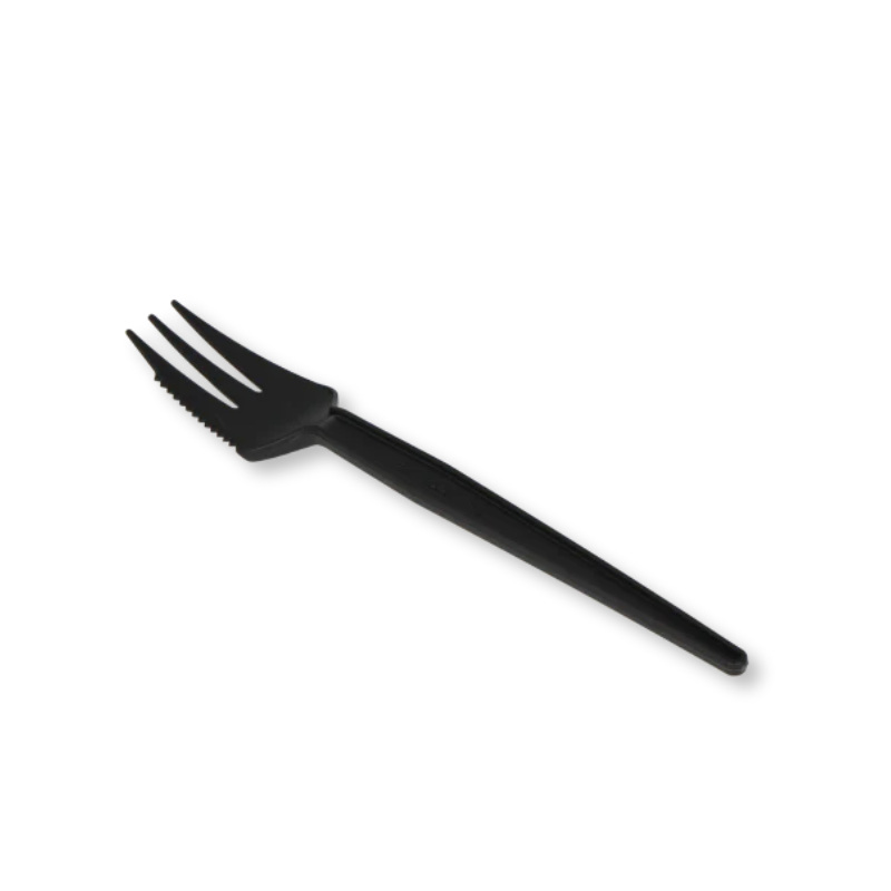 Herbruikbare snackvork met snijrand 130 mm PS zwart